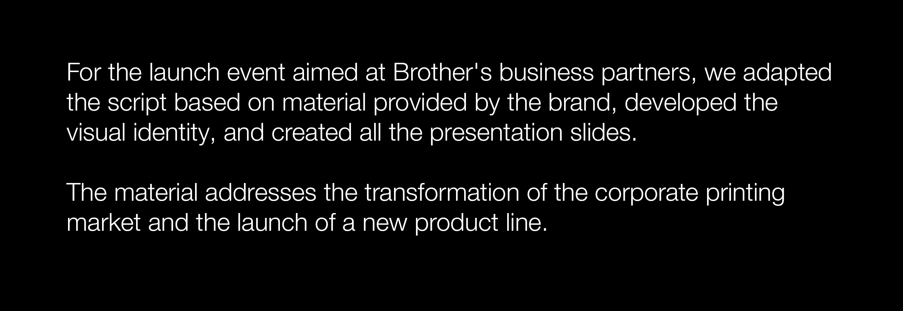 Brother - Business Transformation, project overview text